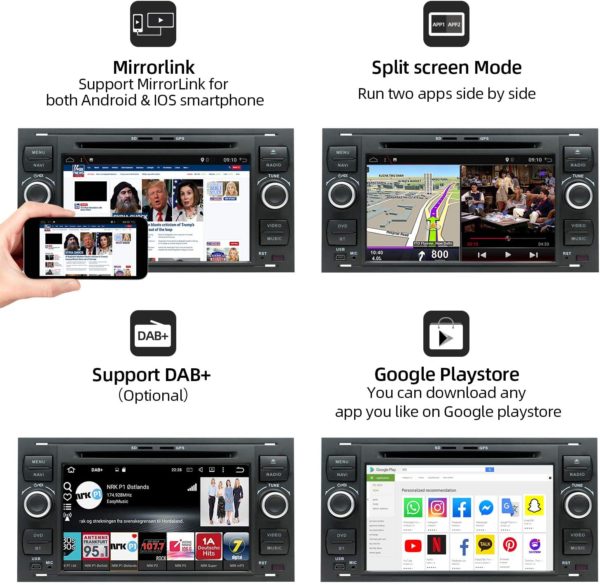 Autoradio Android pour Ford C-Max/Connect/Fiesta/Focus/Kuga/Galaxy/S-Max/Transit/Mondeo – Image 2