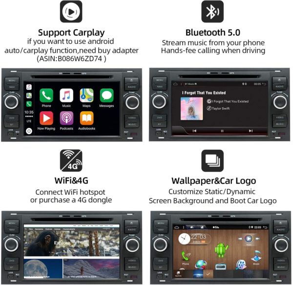 Autoradio Android pour Ford C-Max/Connect/Fiesta/Focus/Kuga/Galaxy/S-Max/Transit/Mondeo – Image 3